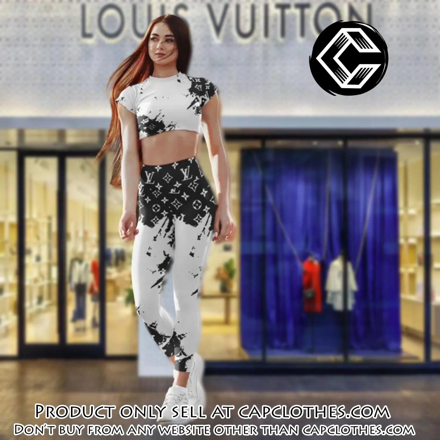 Triple white louis vuitton luxury sportwear combo luxury brand crop top tshirt and legging for women ctl1036 cc0107908